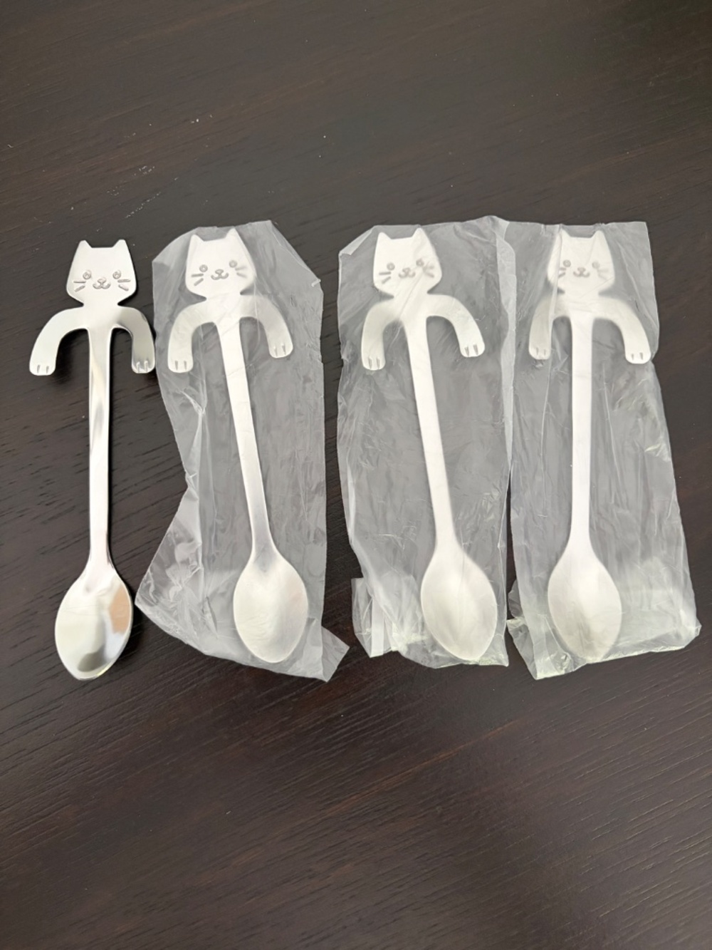 Cat Spoon, Hanging, MINI, Teaspoon, Stainless Steel, Silver Colour, Set of‎ 4